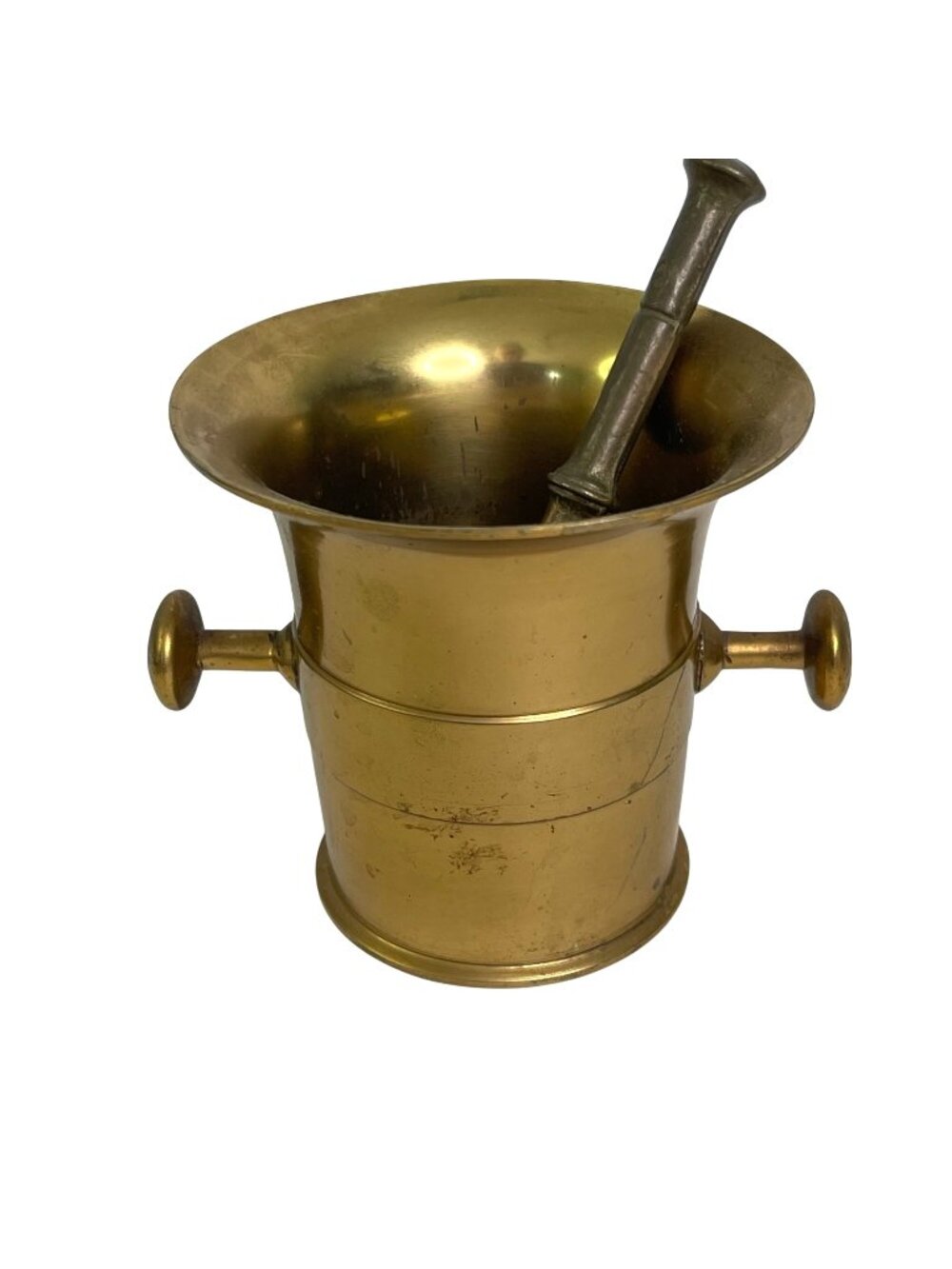 Antique 19thC Brass Mortar & Pestle Set Heavy Sand-Cast Apothecary Chemist Tool